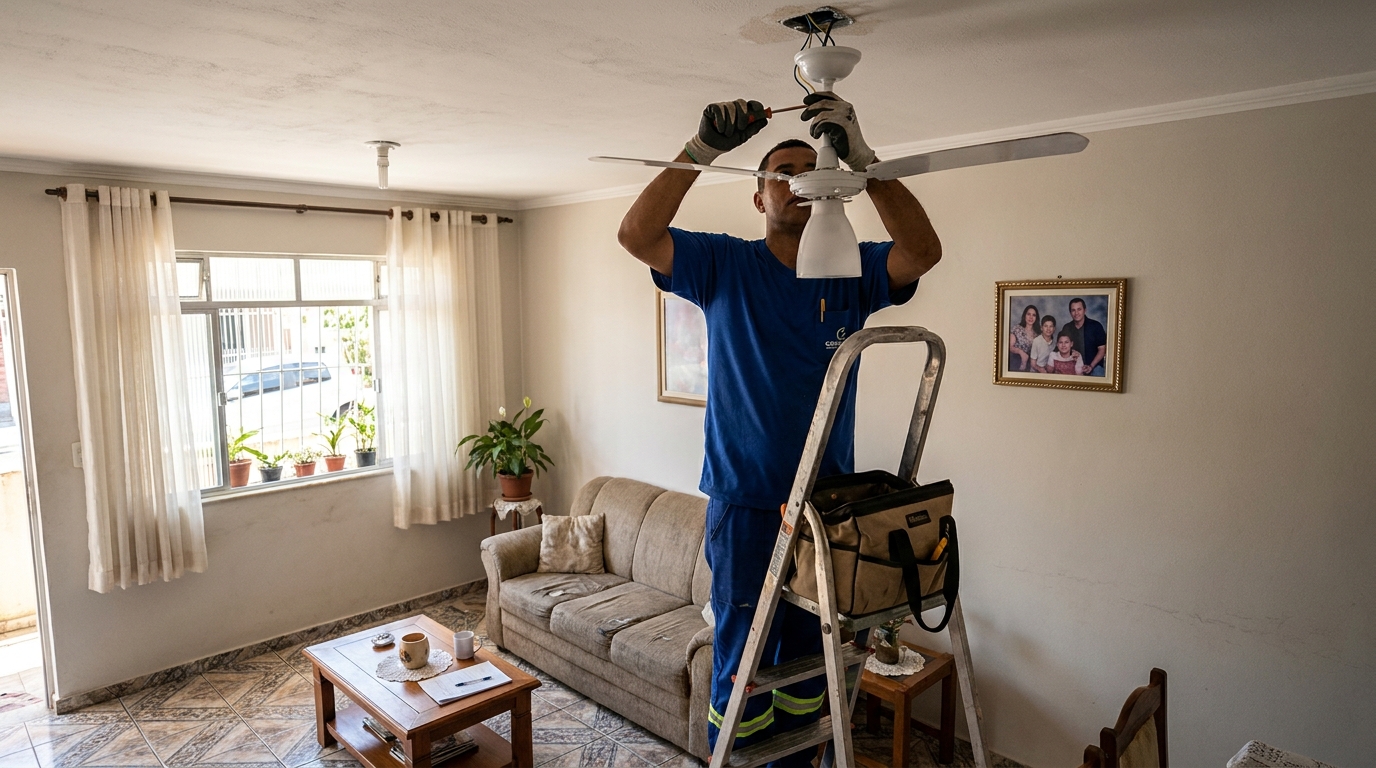 Instalacao de ventilador de teto residencial em Niterói‑RJ